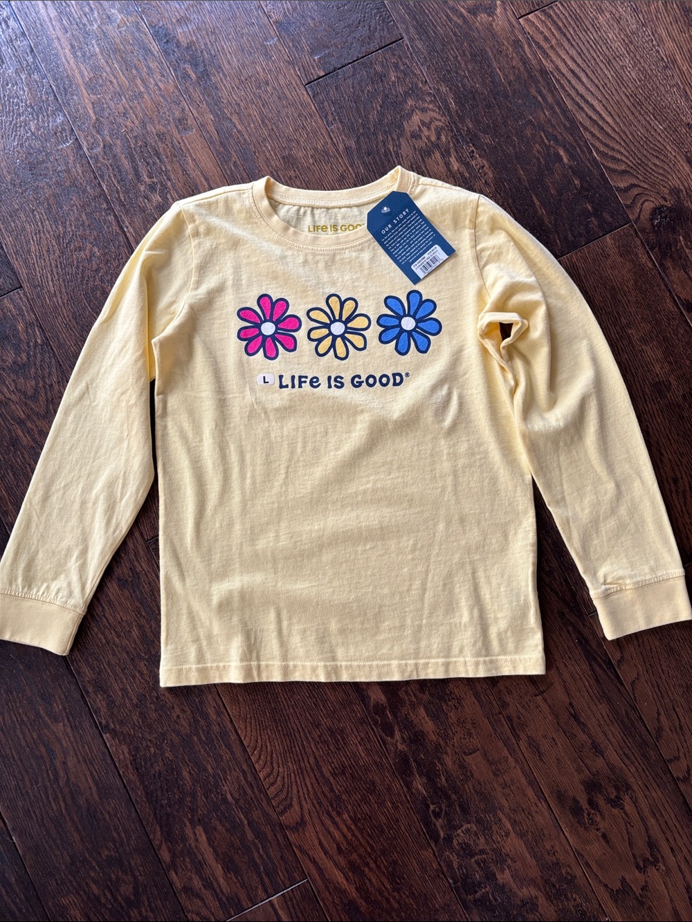 Life Is Good Kids Size L Pale Yellow Long-Sleeve Tee